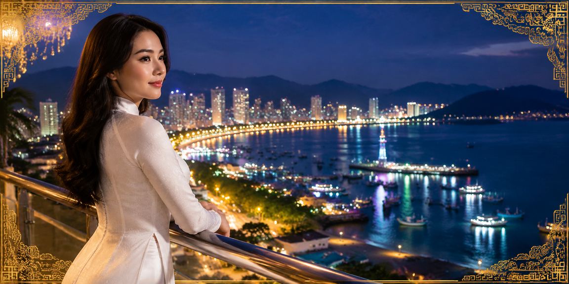 Người chơi xổ số trực tuyến tại Nha Trang với trang phục áo dài truyền thống